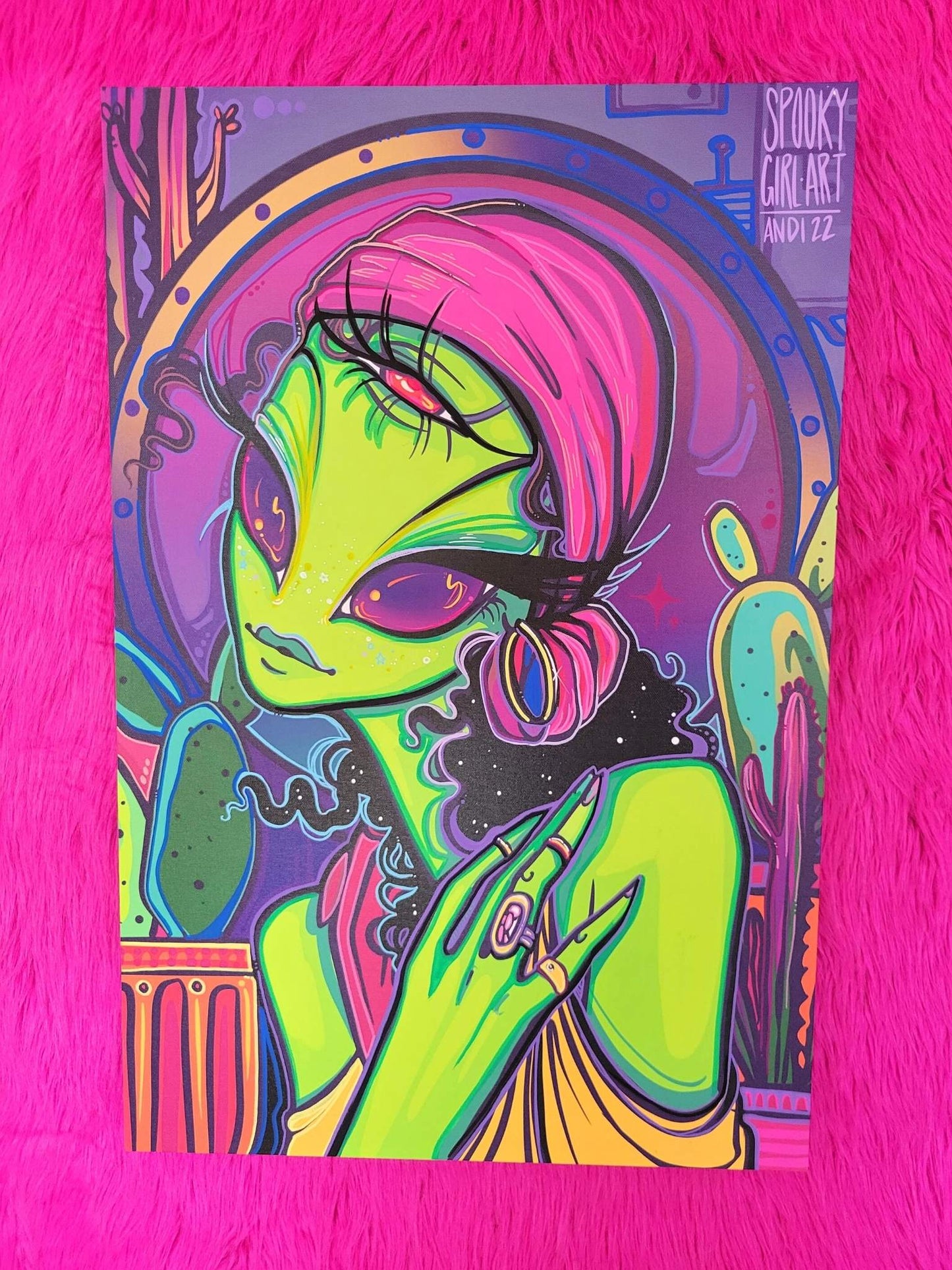 Sylvia Original Canvas Painting with Blacklight Reactive Embelishment